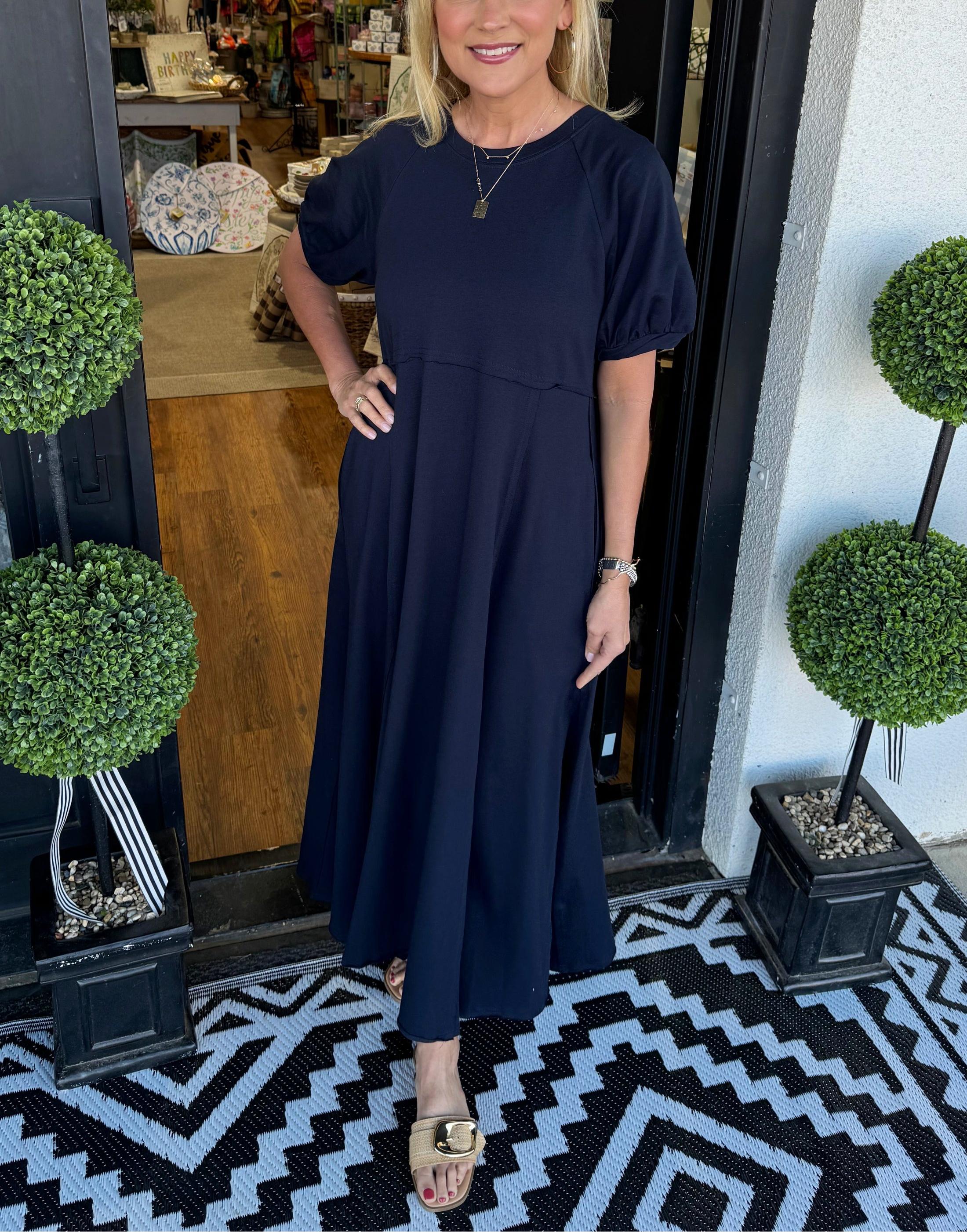 Women's Puff Sleeve Round Neck Long Dress（Buy 2 Free Shipping）