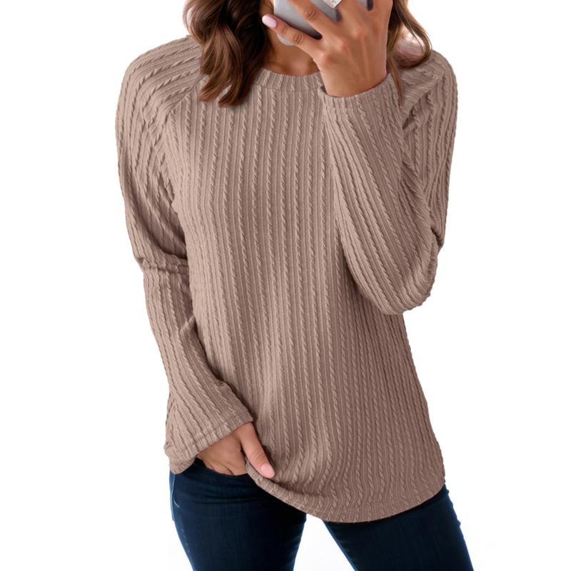Women's Tops Long Sleeve Crewneck Knit Basic Tee Lightweight Shirts 