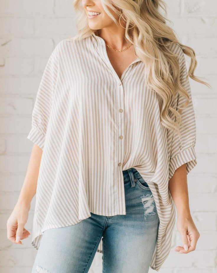 2024 Oversized Striped Loose Button-down Shirt(Buy 2 10% OFF)