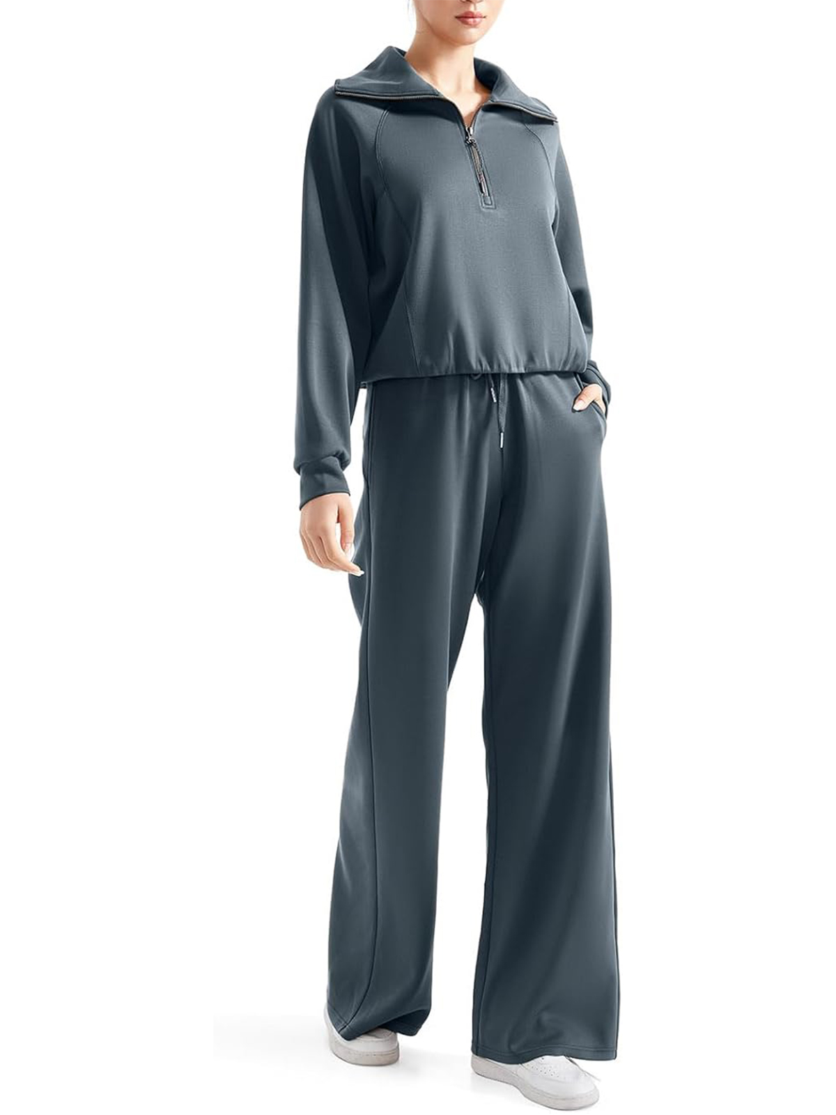 Women 2 Piece Lounge Matching Set Wide Leg Sweatpant Half Zip Sweatshirt
