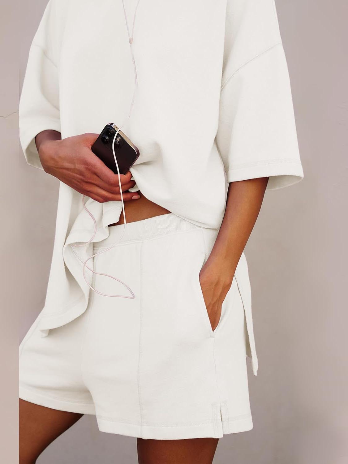 Women's Casual Solid Color Suit with Slit Top and Shorts(BUY 2 FREE SHIPPING)