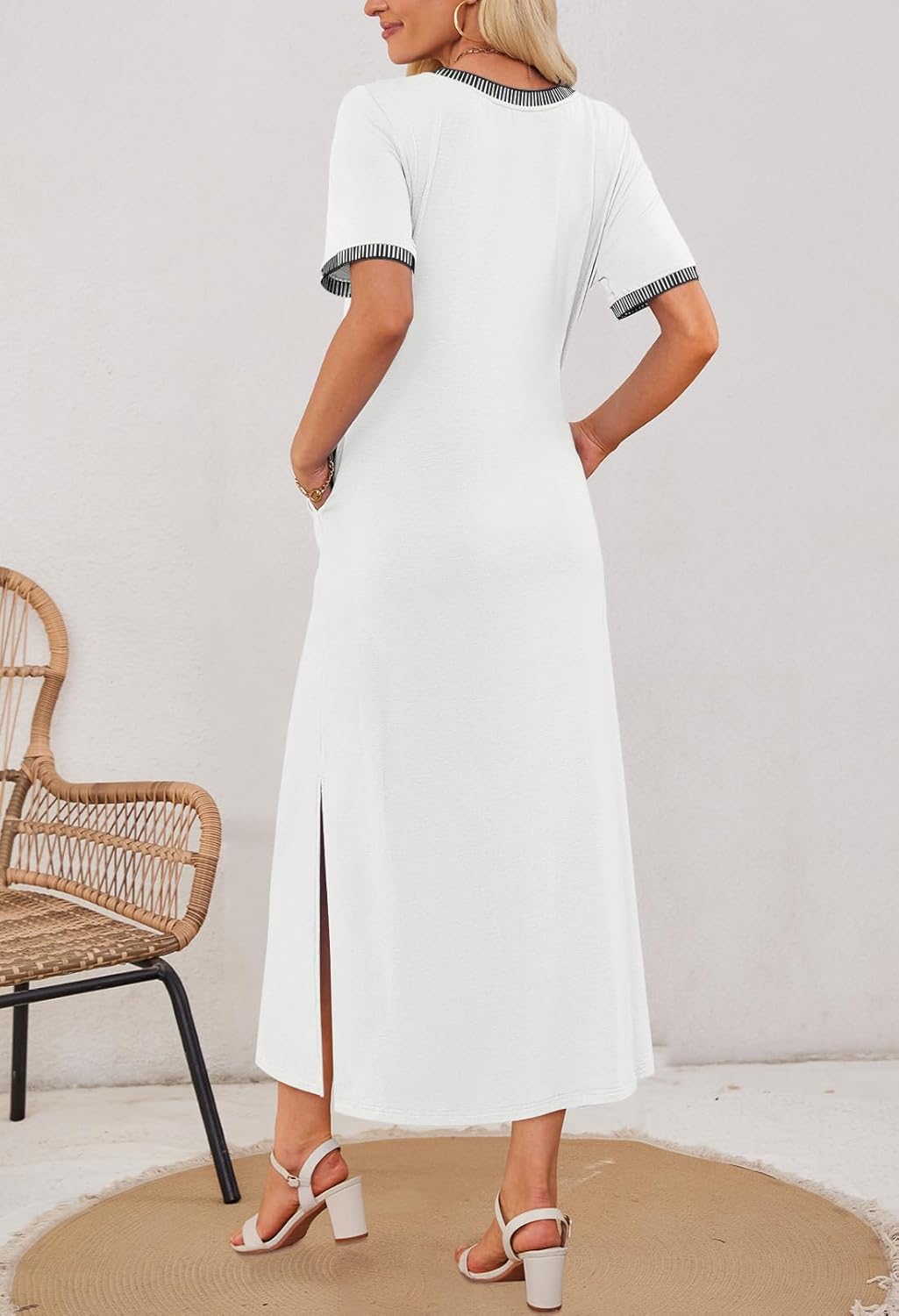 Women's Summer Short-sleeved Round Neck Slit Casual Dress(Buy 2 Free Shipping)