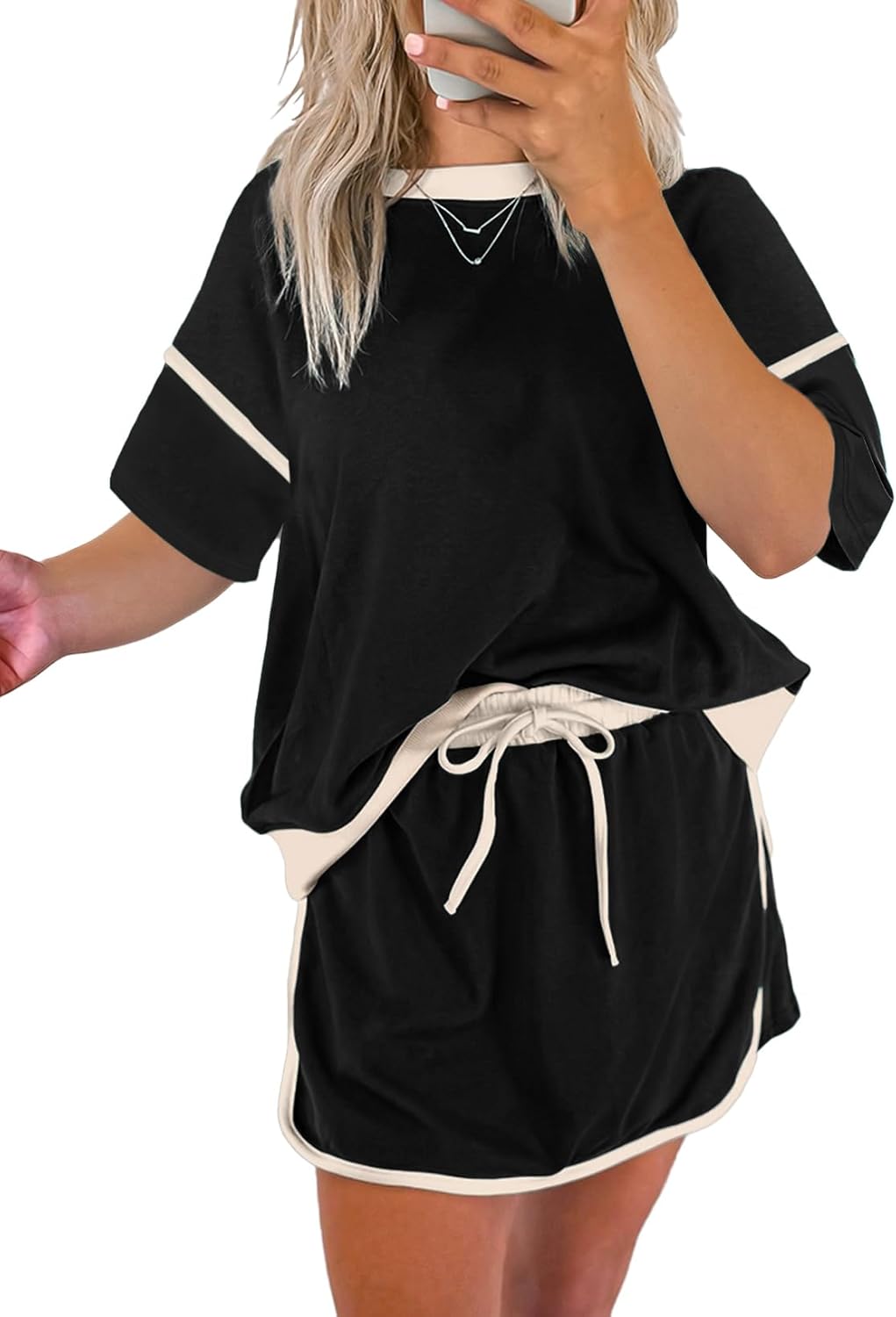 Women's Summer Short Sleeve Tops Matching Drawstring Mini Skirt Lounge Sets(Buy 2 Free Shipping)
