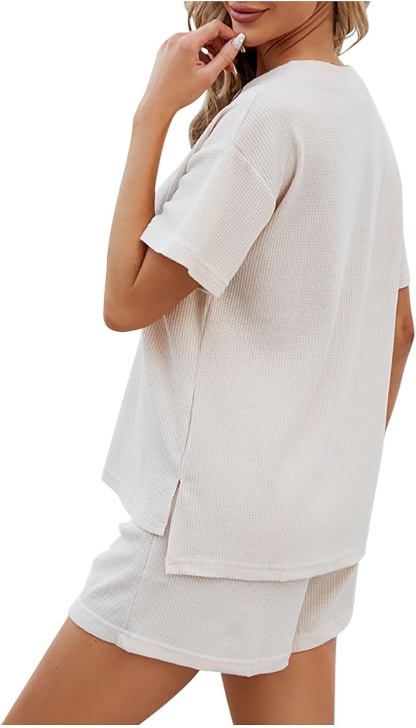 Women's Waffle Short Sleeve Button Top with Shorts Lounge Sets(Buy 2 Free Shipping)