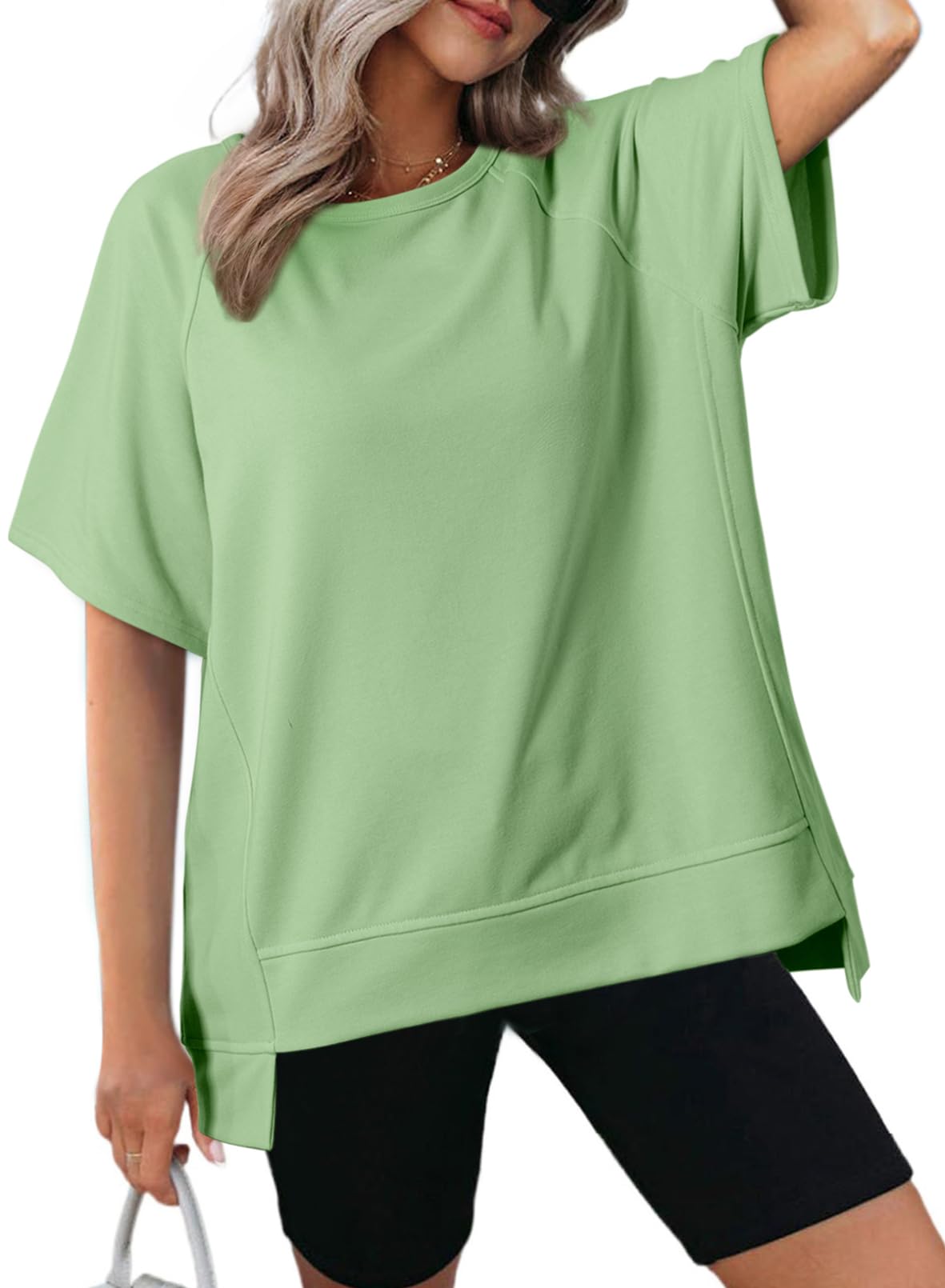 Women's Oversized Round Neck High-Low Hem Short Sleeve Top（Buy 2 Free Shipping）