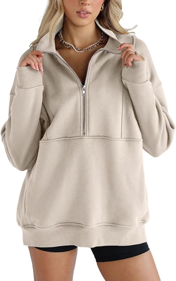 Solid color half-zip pullover sweatshirt