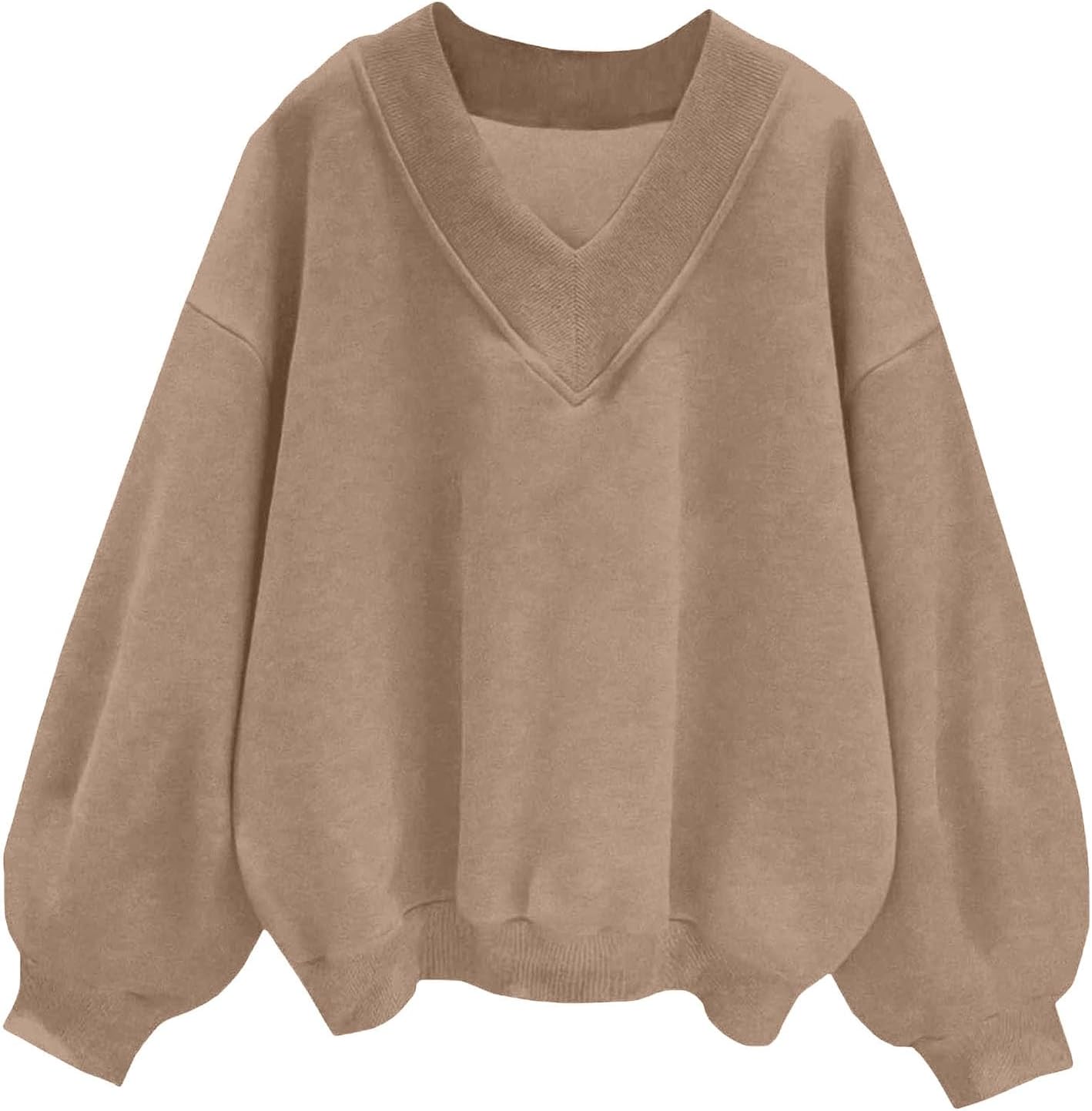 Womens Casual Sweatshirt V Neck Oversized Hoodless Solid Pullover