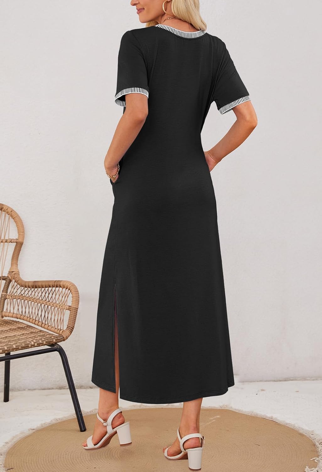 Women's Summer Short-sleeved Round Neck Slit Casual Dress(Buy 2 Free Shipping)