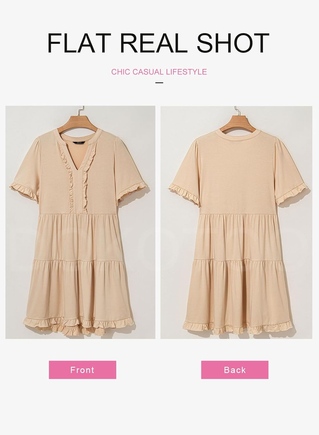 Womens Dresses  V Neck Short Sleeve Casual A Line Flowy Swing Shift Dress 