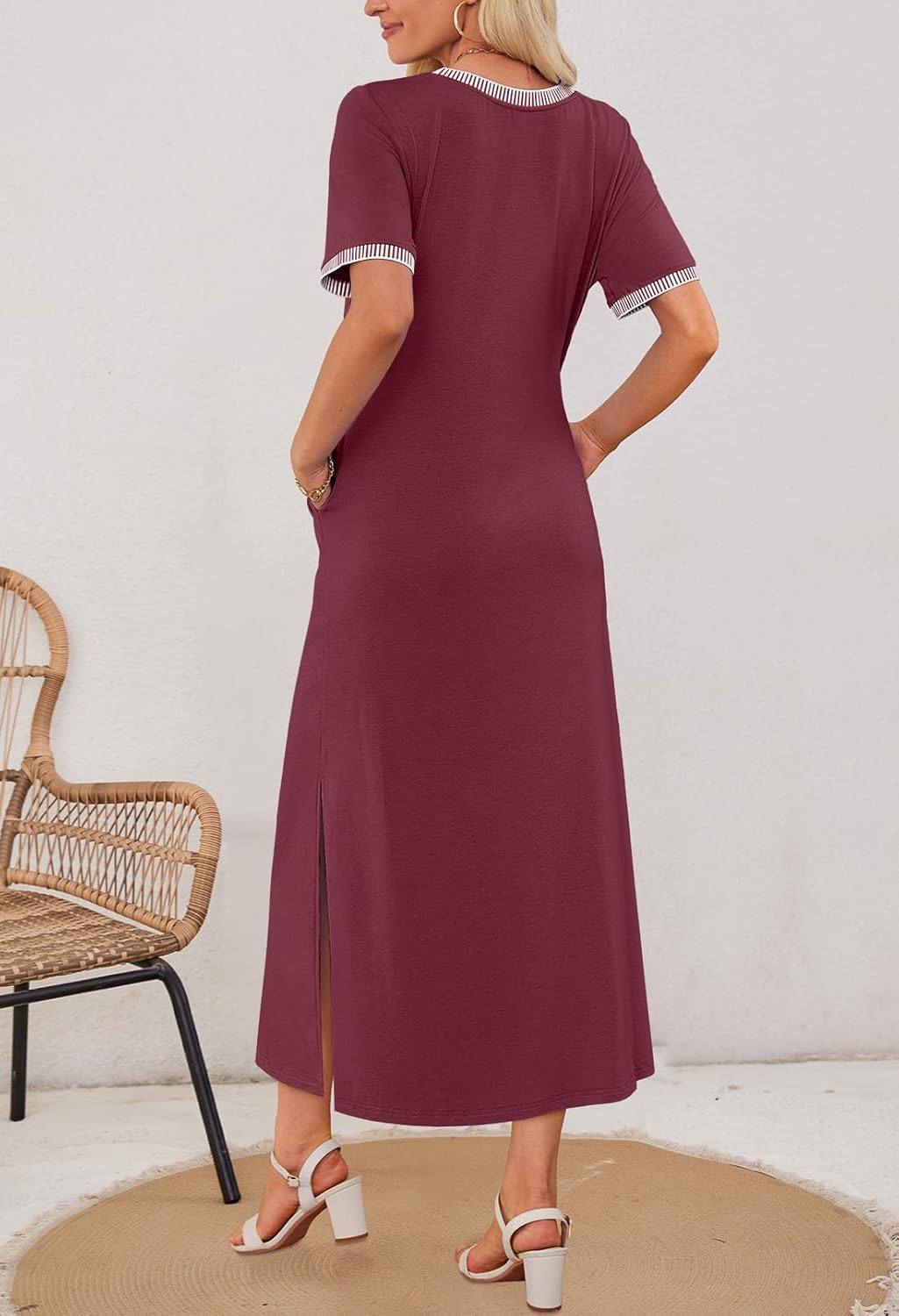 Women's Summer Short-sleeved Round Neck Slit Casual Dress(Buy 2 Free Shipping)