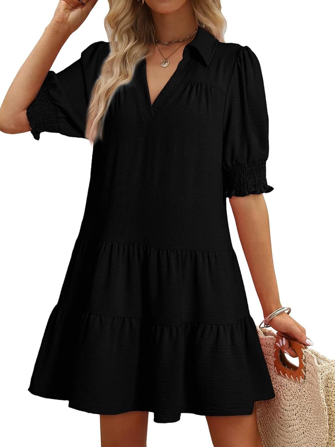 ⏰Hot Sale-Smocked Sleeve Tiered V-Neck Mini Dress (Buy 2 Free Shipping) 