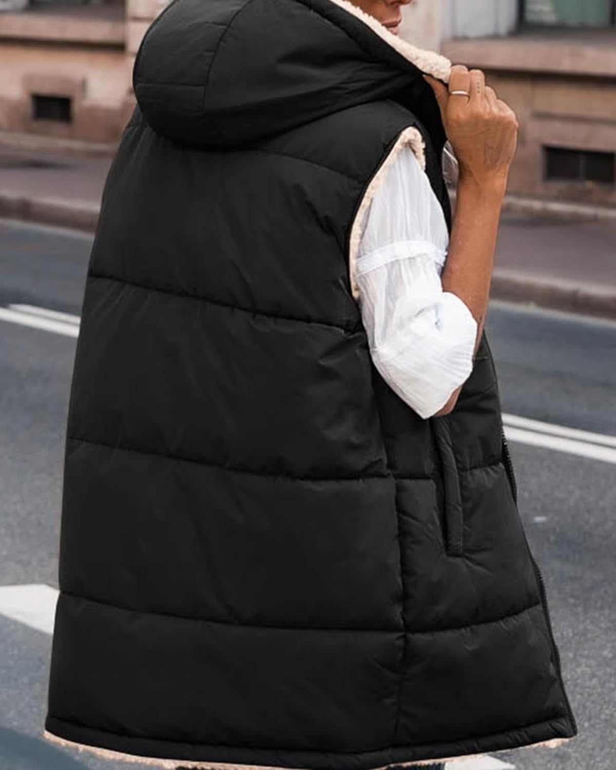 Women's Sleeveless Hooded Reversible Fleece Jacket Zip Up Coat Outerwear Vests(BUY 2 FREE SHIPPING)