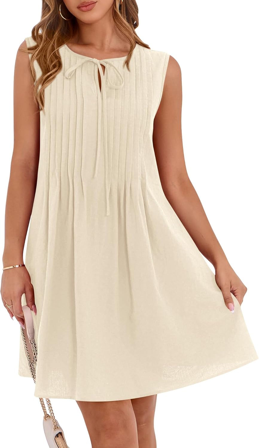 2025 Sleeveless Cute Bow Tie Front Loose Pleated  Dresses(Buy 2 Free Shipping)