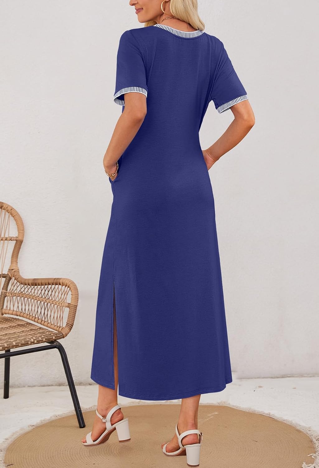 Women's Summer Short-sleeved Round Neck Slit Casual Dress(Buy 2 Free Shipping)