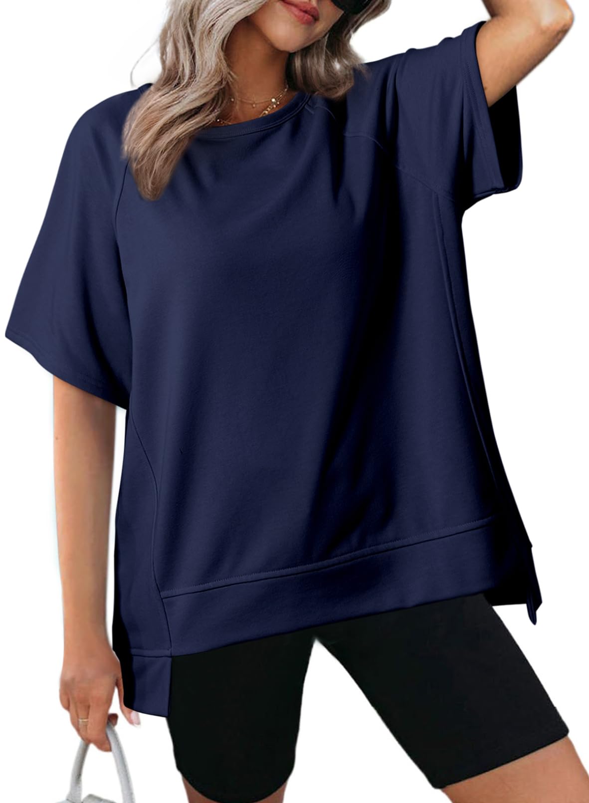 Women's Oversized Round Neck High-Low Hem Short Sleeve Top（Buy 2 Free Shipping）