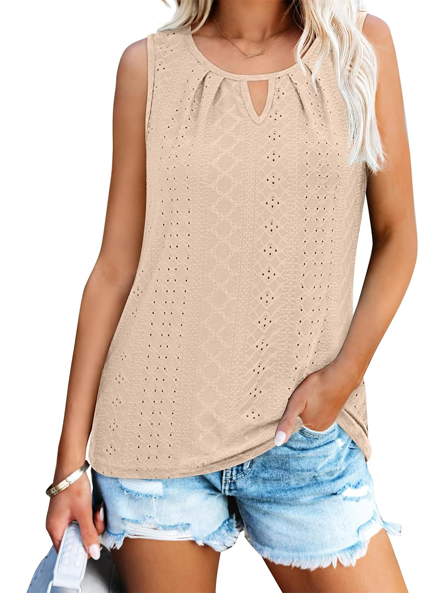 Women's Keyhole Neck Trendy Sleeveless Pleated Tank Tops