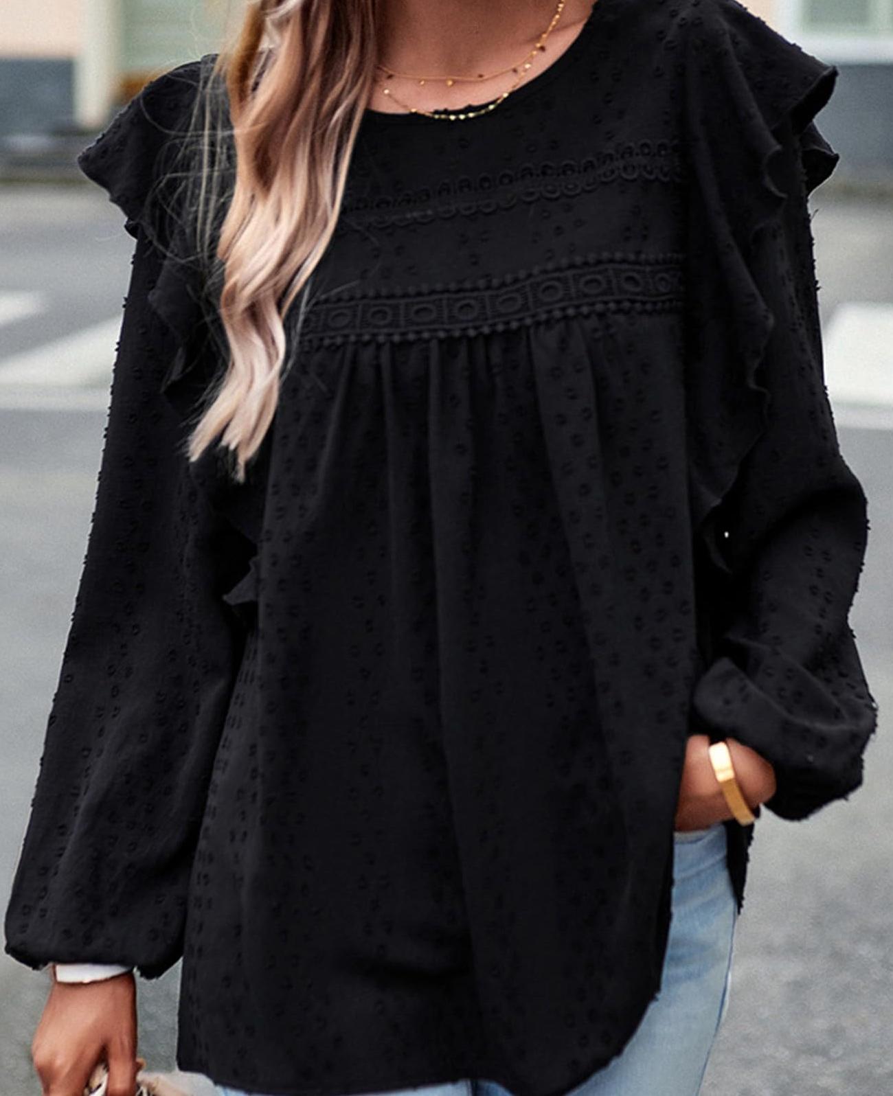 Women's Swiss Polka Dot Babydoll Top With Ruffles(Buy 2 Free Shipping)