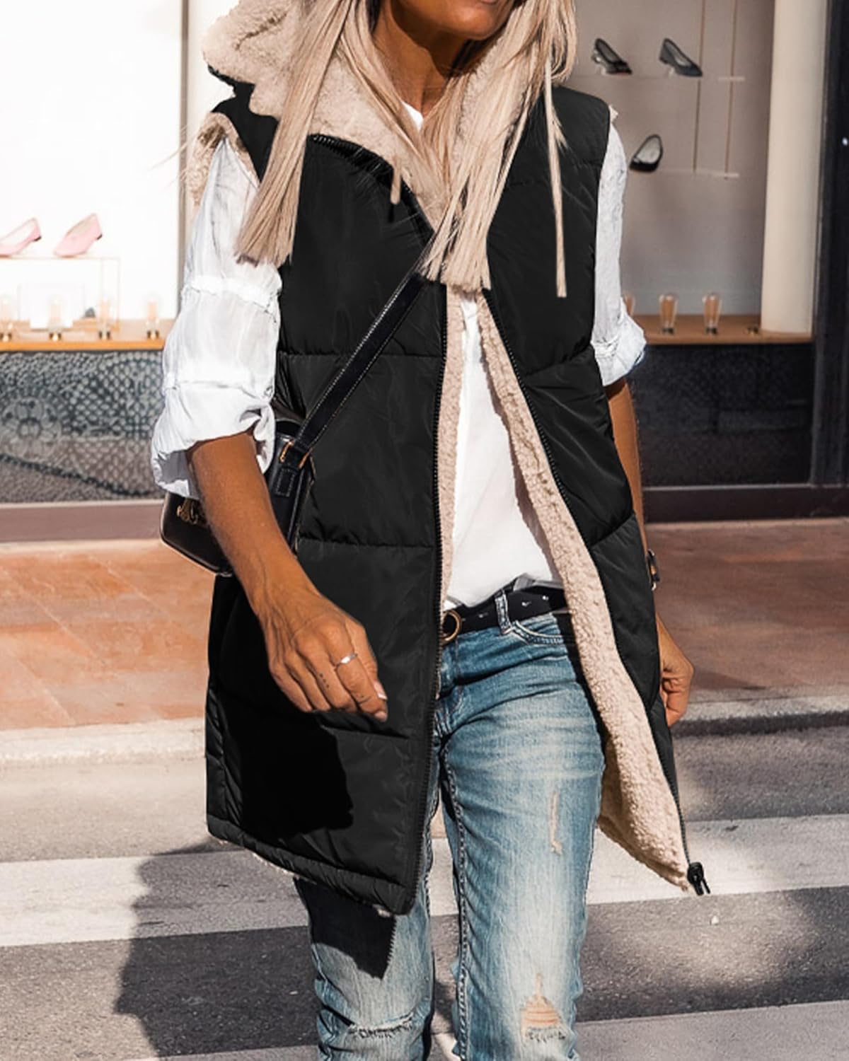 Women's Sleeveless Hooded Reversible Fleece Jacket Zip Up Coat Outerwear Vests(BUY 2 FREE SHIPPING)