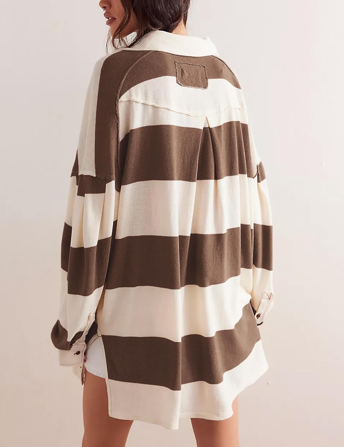 Oversized Striped Button Long Sleeve Pullover (Buy 2 Free Shipping)