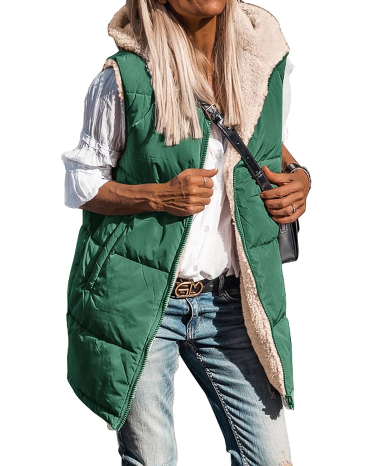 Women's Sleeveless Hooded Reversible Fleece Jacket Zip Up Coat Outerwear Vests(BUY 2 FREE SHIPPING)