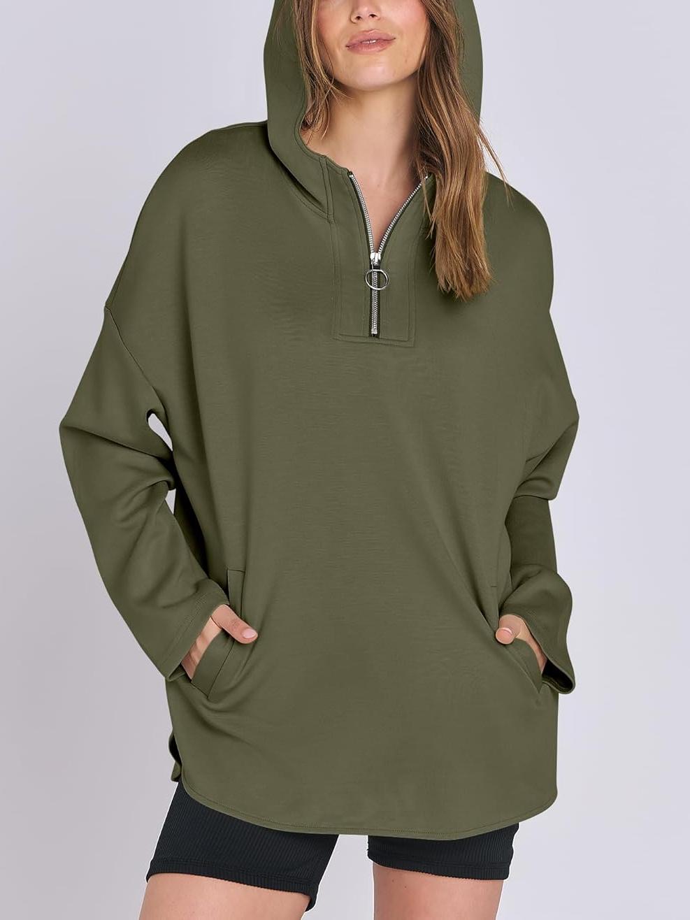 Oversized Quarter Zip Tunic Hoodie