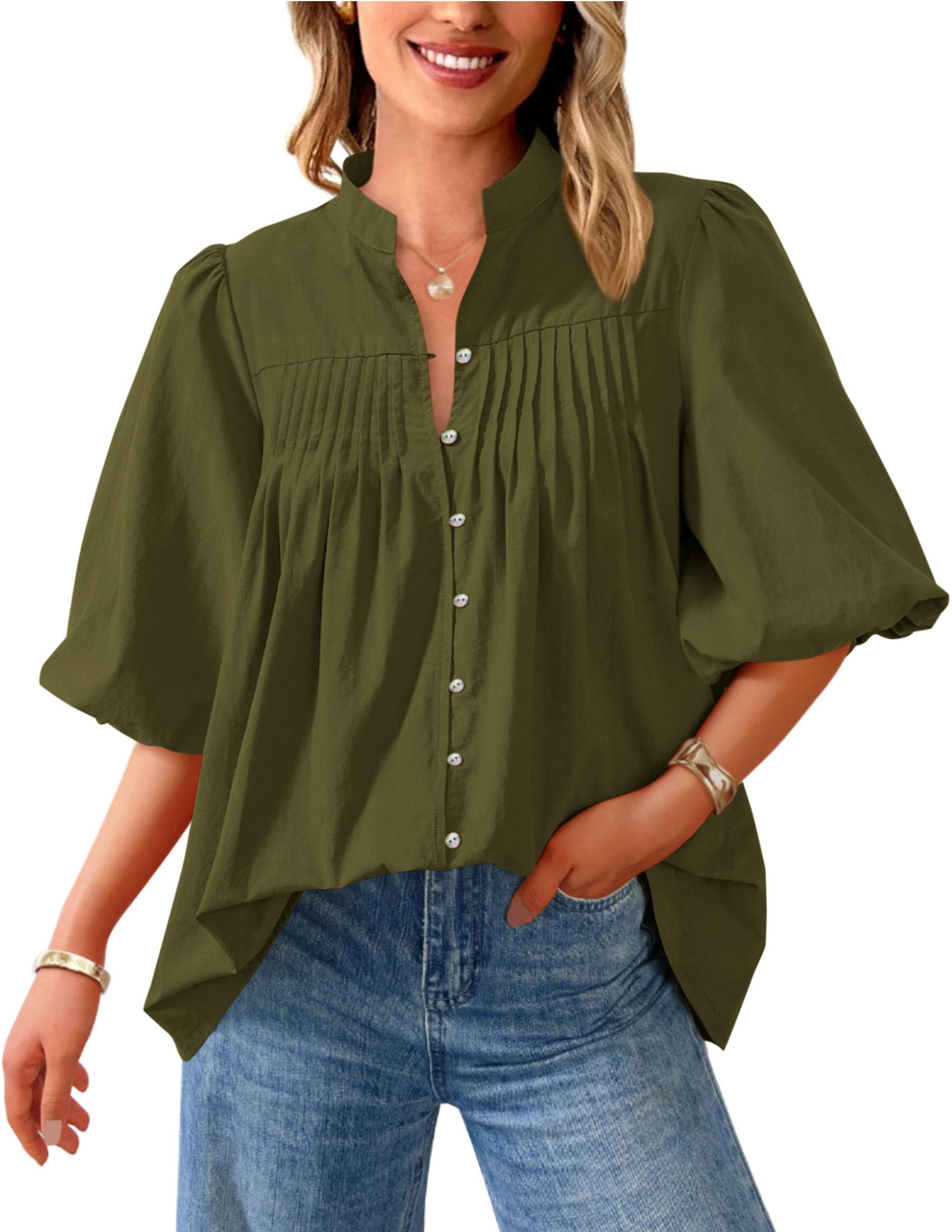 Women's 2025 Summer Short Lantern Sleeve Tops