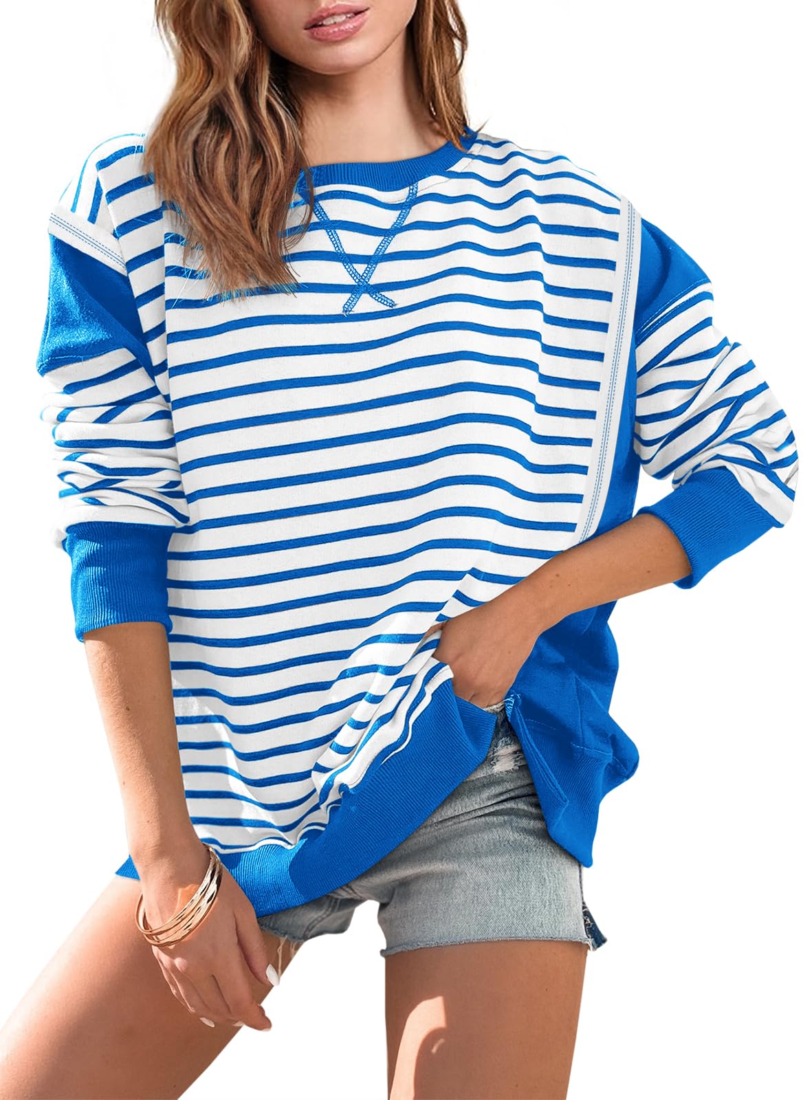 2024 Striped Color Block Oversized Sweatshirt(Buy 2 Free Shipping)