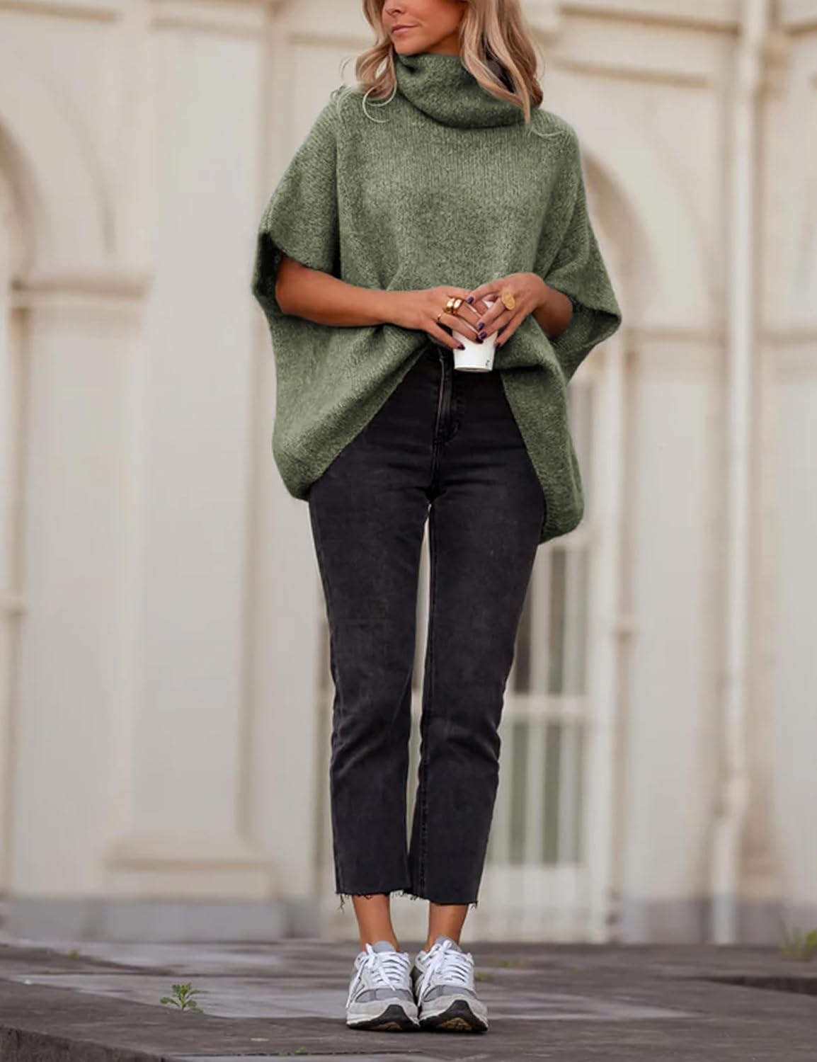 Women's Turtleneck Cropped Bat Sleeve Knit Top