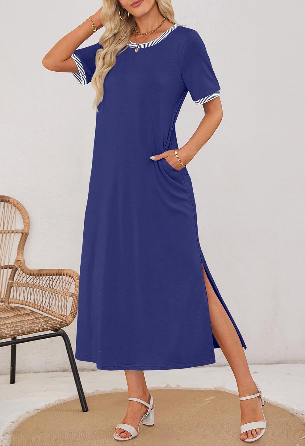 Women's Summer Short-sleeved Round Neck Slit Casual Dress(Buy 2 Free Shipping)