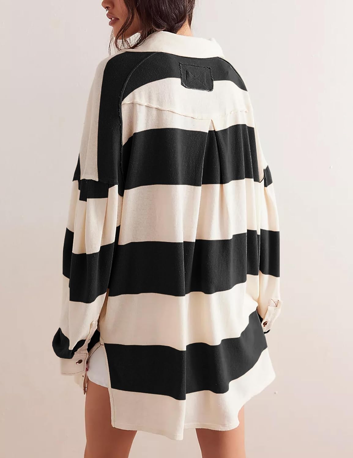 Oversized Striped Button Long Sleeve Pullover (Buy 2 Free Shipping)