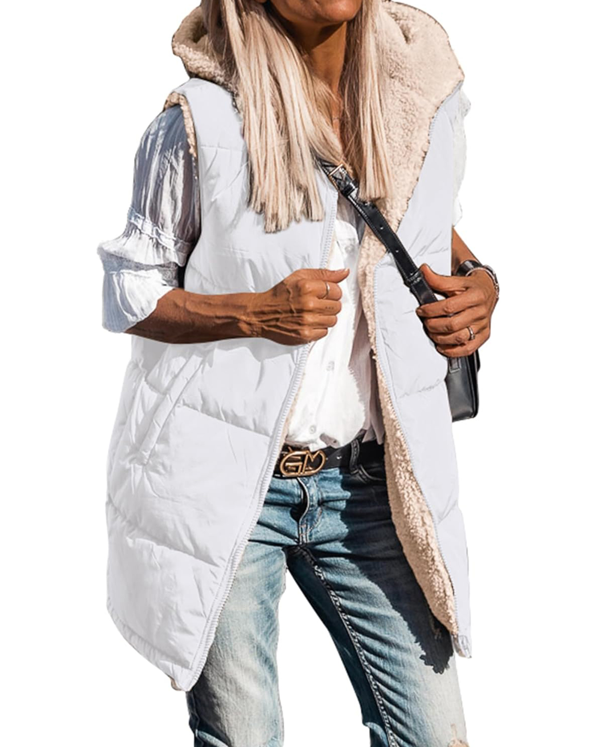 Women's Sleeveless Hooded Reversible Fleece Jacket Zip Up Coat Outerwear Vests(BUY 2 FREE SHIPPING)