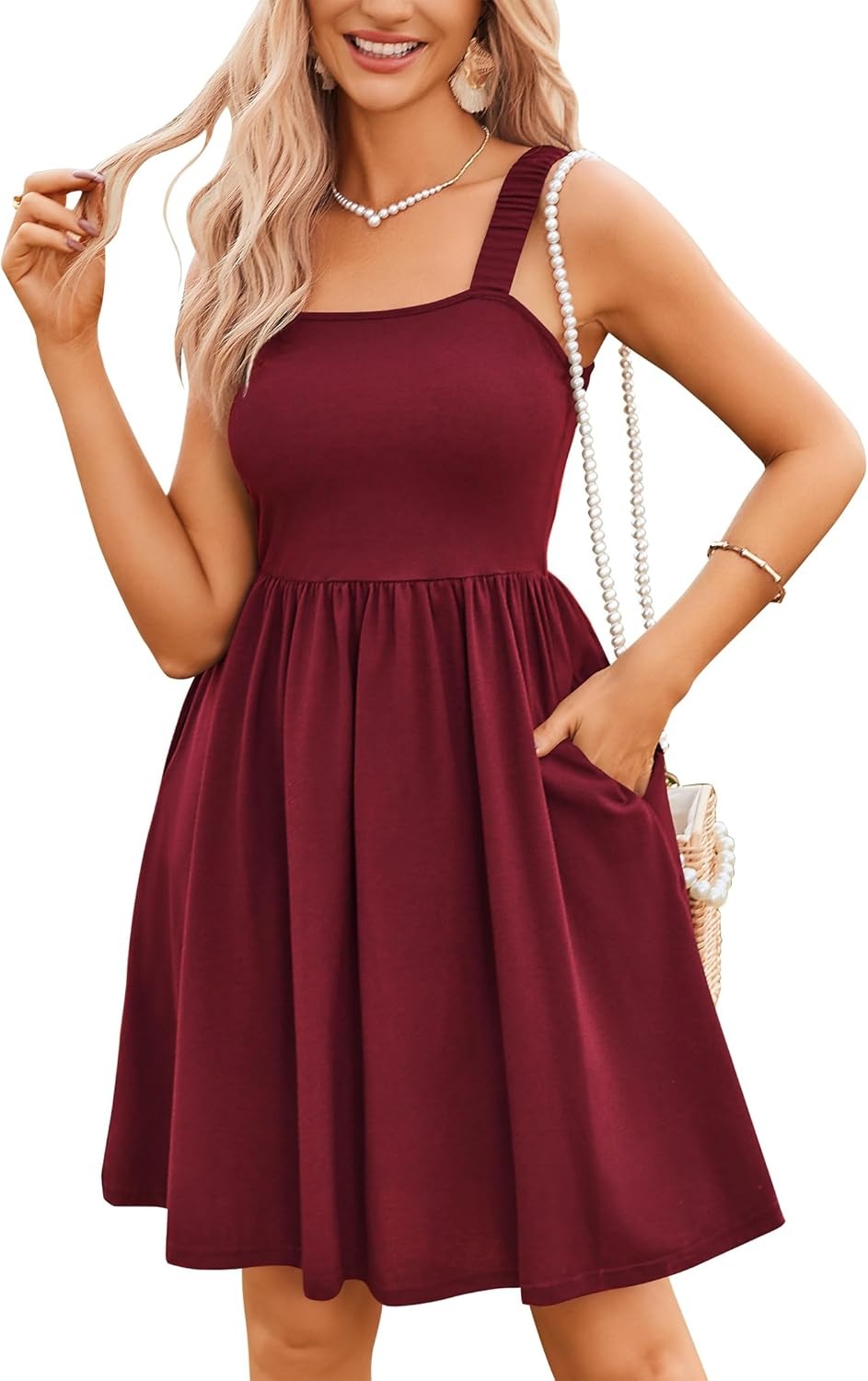 Women's Summer Square Neck A-Line Mini Dress with Pockets(BUY 2 FREE SHIPPING)