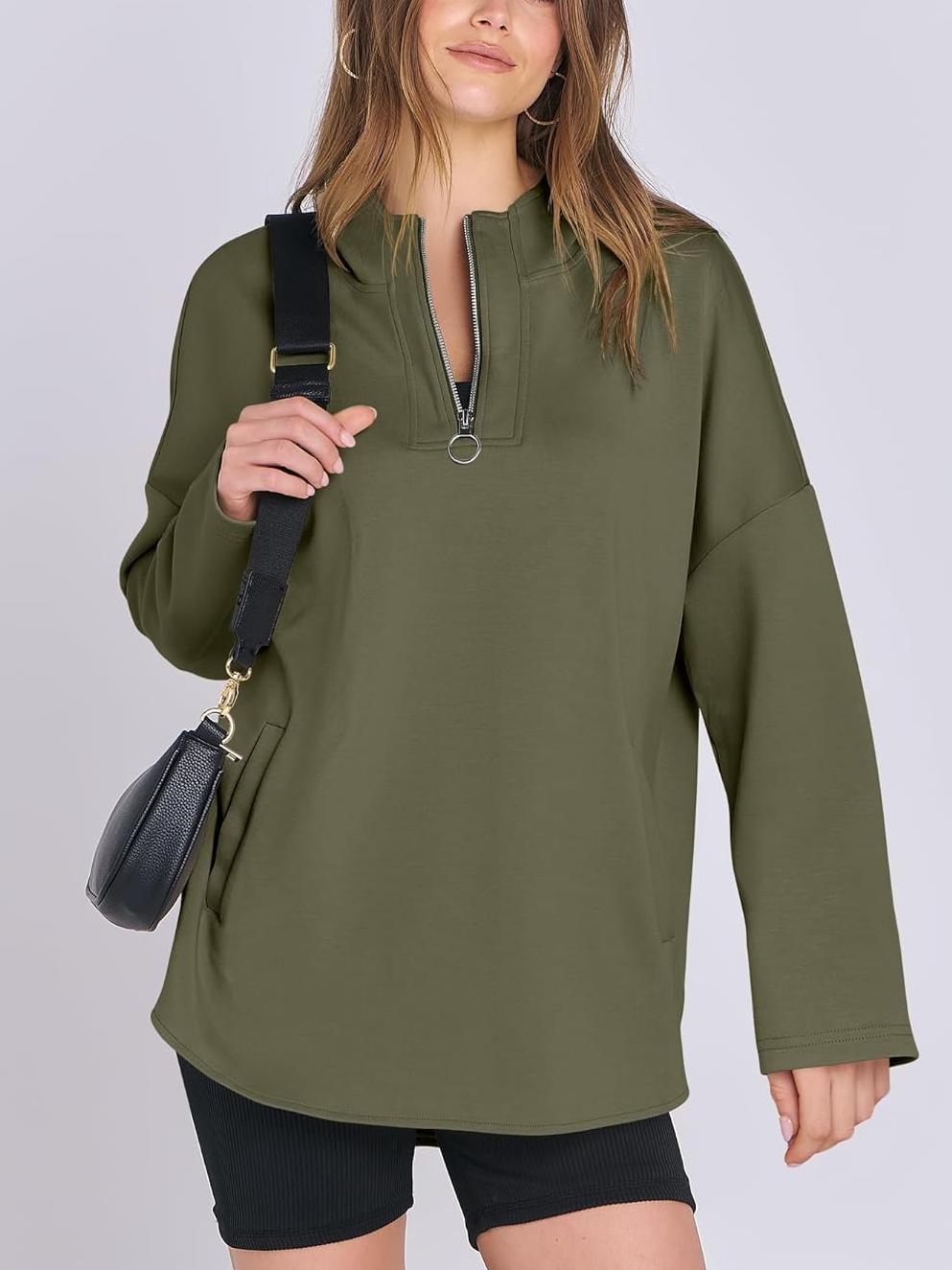 Oversized Quarter Zip Tunic Hoodie