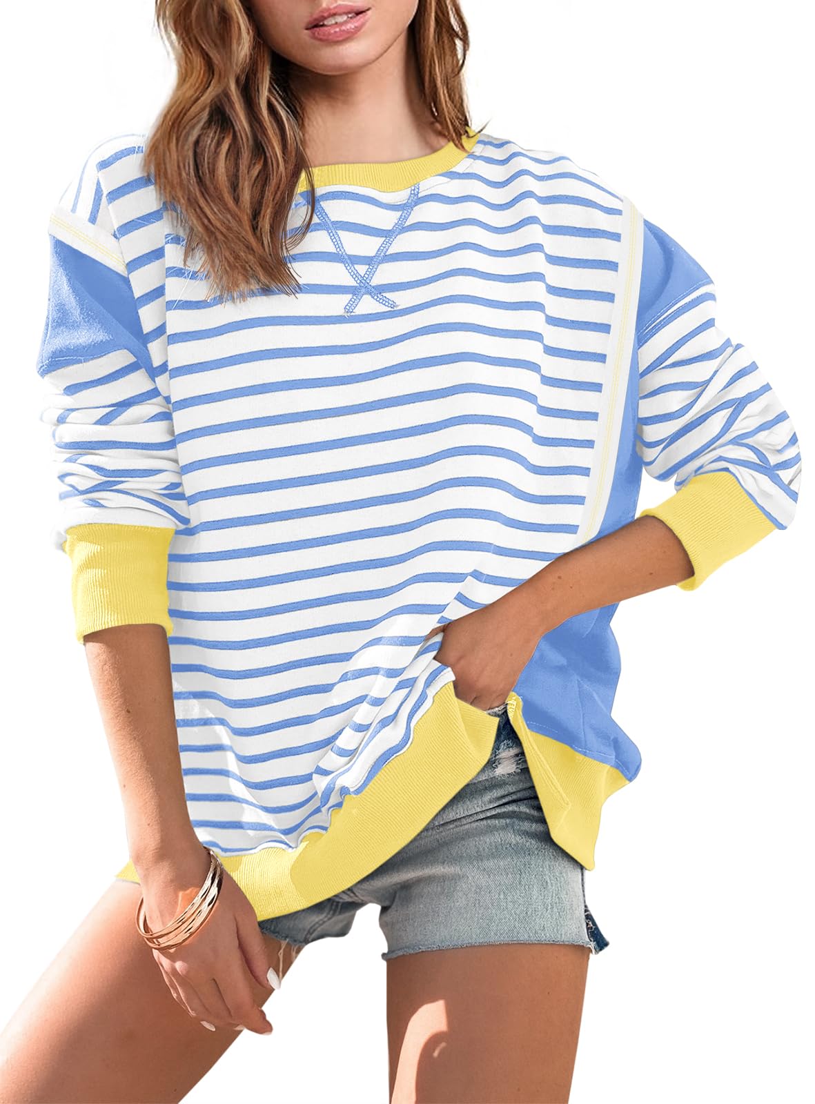2024 Striped Color Block Oversized Sweatshirt(Buy 2 Free Shipping)