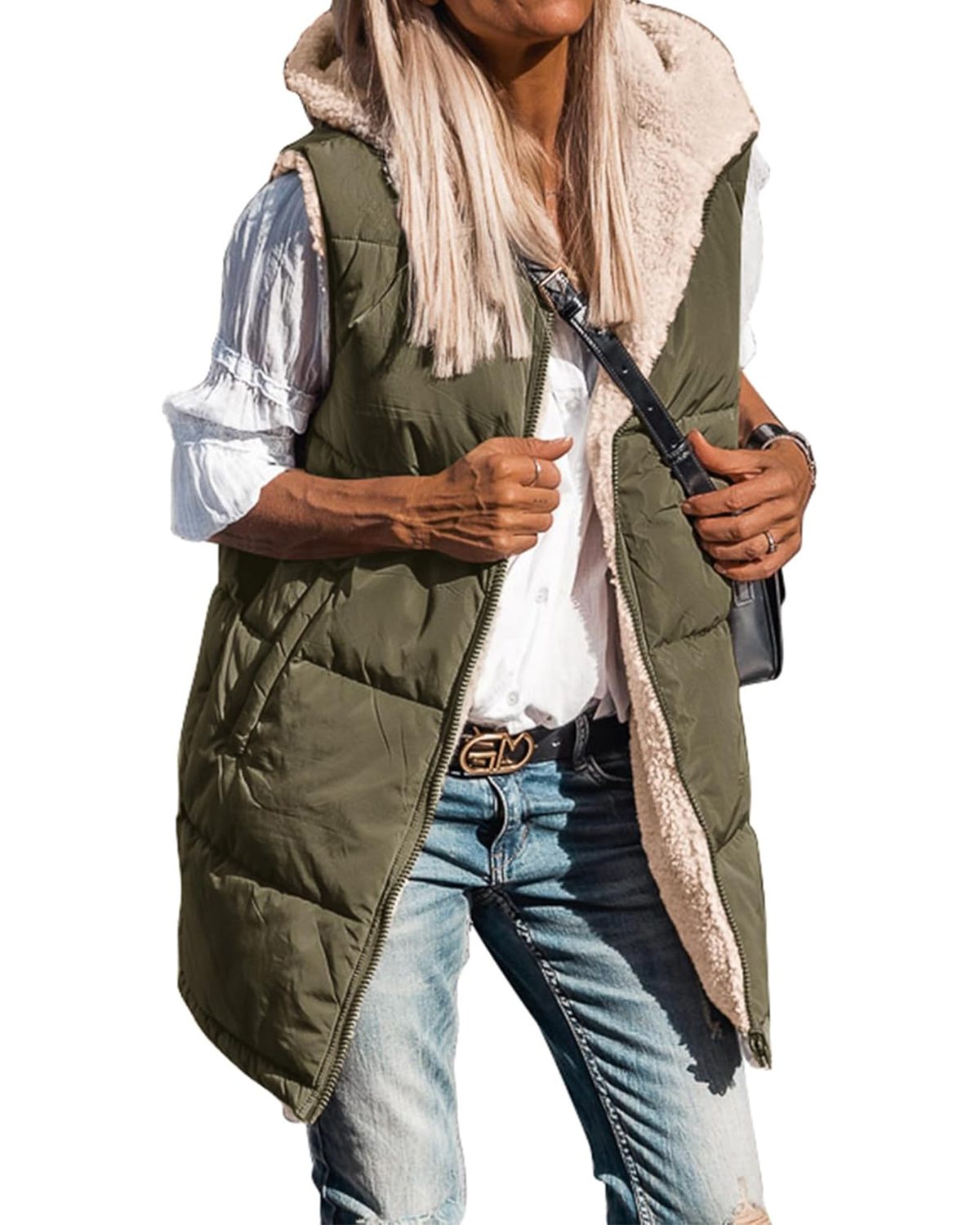 Women's Sleeveless Hooded Reversible Fleece Jacket Zip Up Coat Outerwear Vests(BUY 2 FREE SHIPPING)