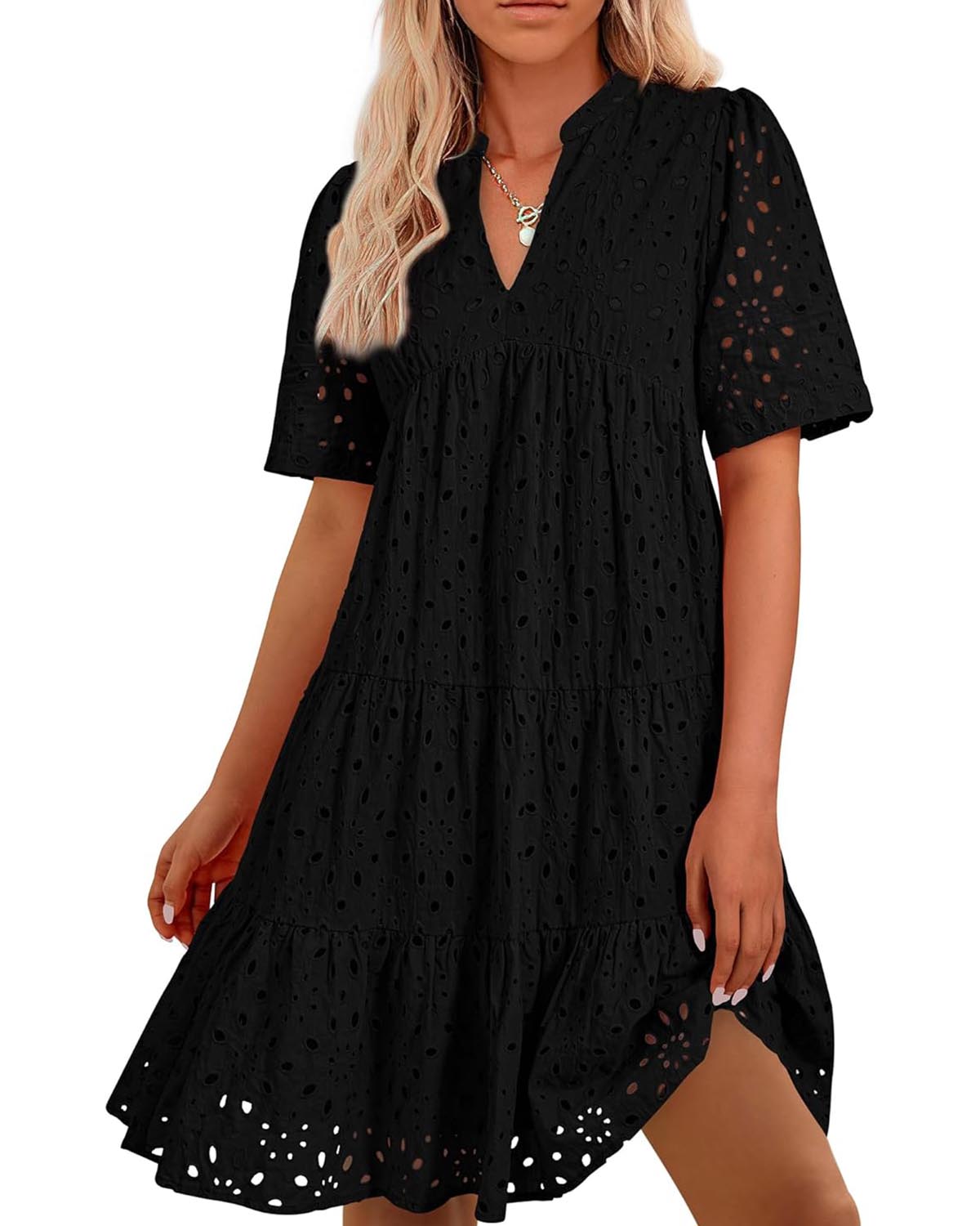 Limited time sale🔥Women's Elegant Hollow Out Lace Ruffle Casual Mini Dress(BUY 2 FREE SHIPPING)