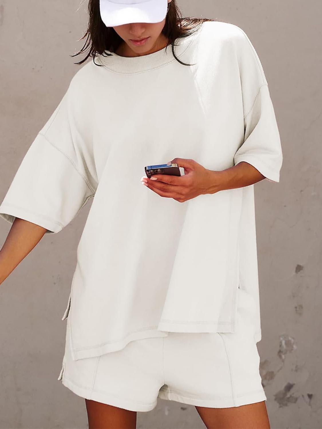 Women's Casual Solid Color Suit with Slit Top and Shorts(BUY 2 FREE SHIPPING)