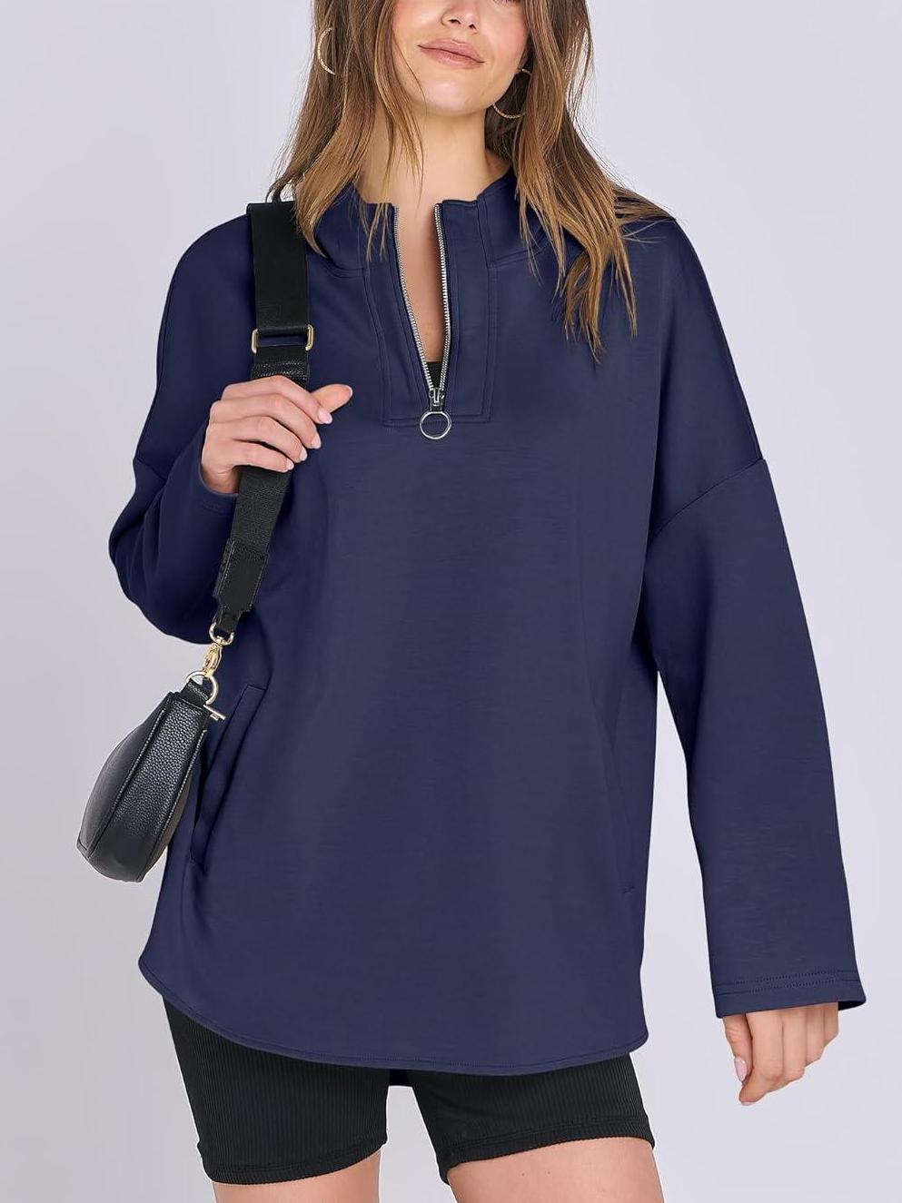 Oversized Quarter Zip Tunic Hoodie
