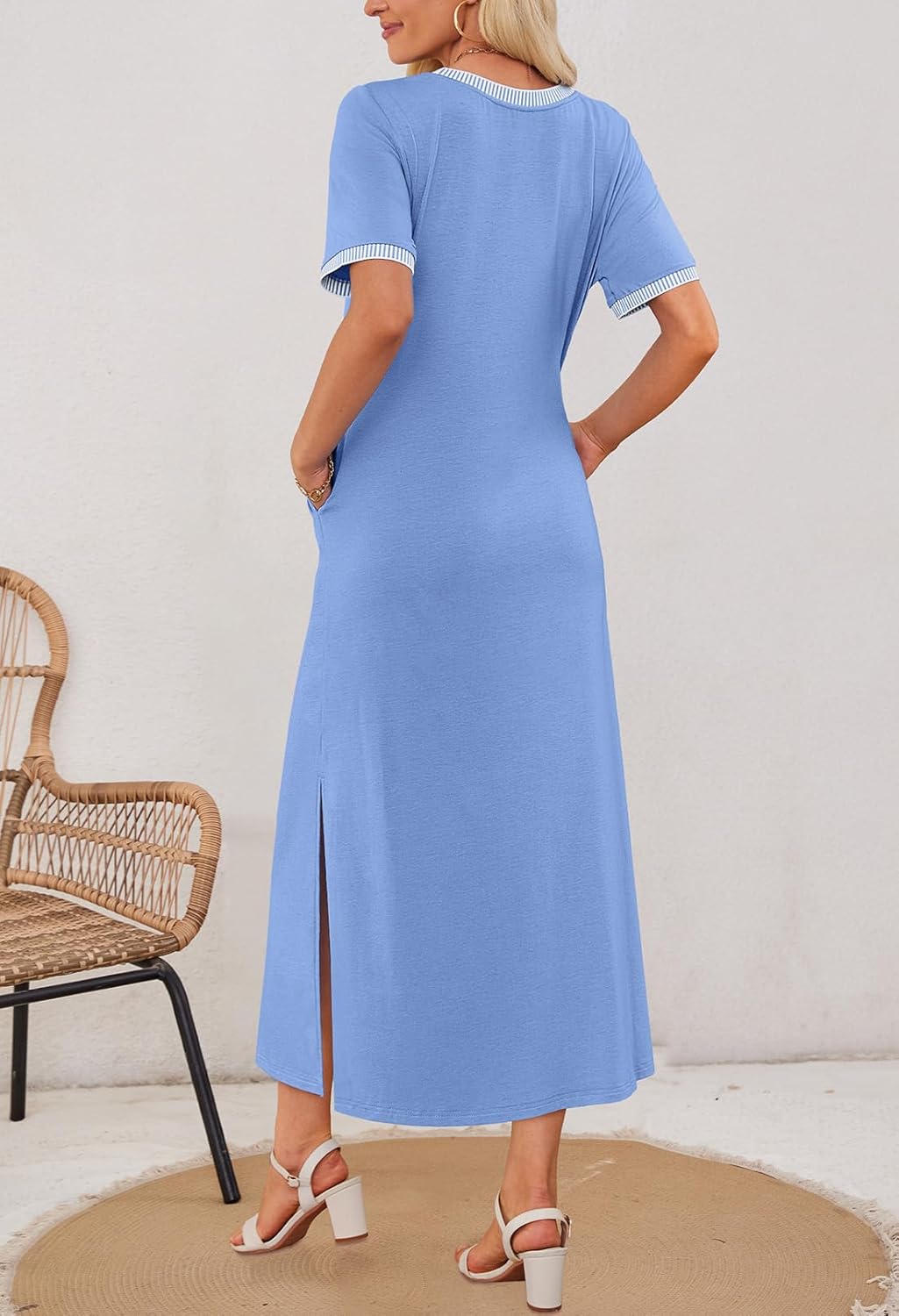 Women's Summer Short-sleeved Round Neck Slit Casual Dress(Buy 2 Free Shipping)