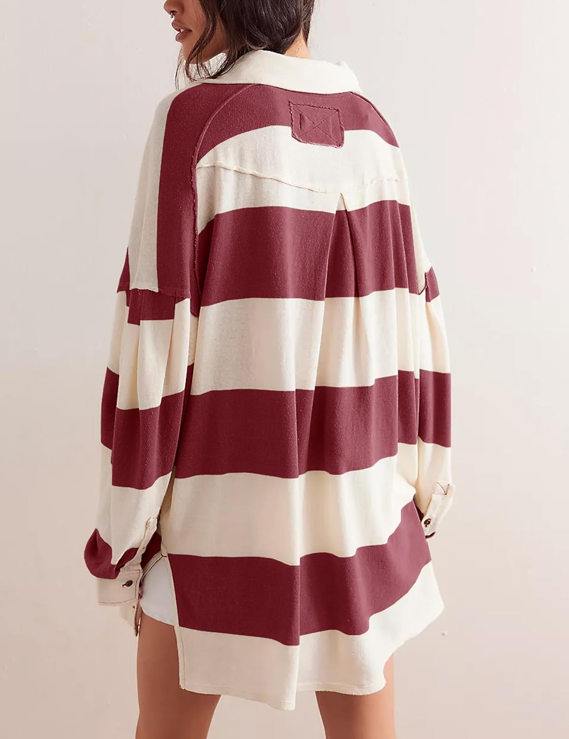 Oversized Striped Button Long Sleeve Pullover (Buy 2 Free Shipping)
