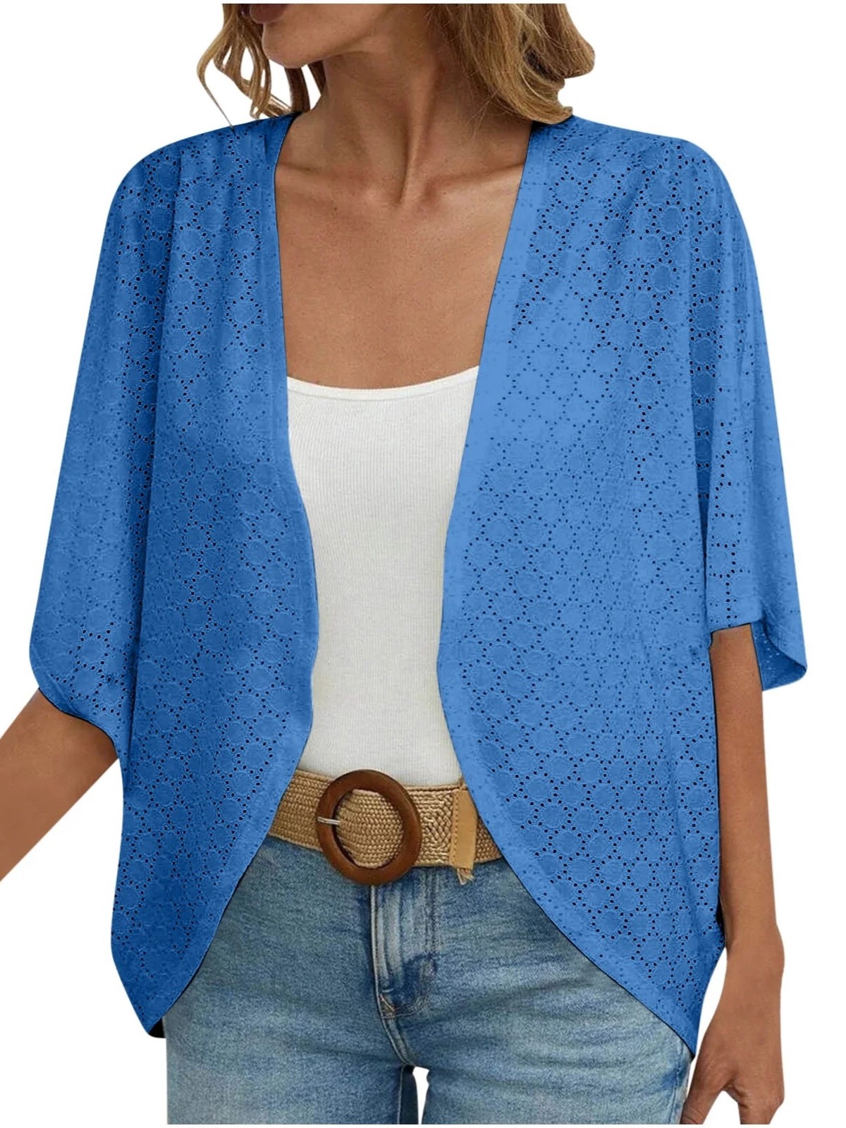 Women's Casual Lightweight Half Sleeve Hollow Cardigan