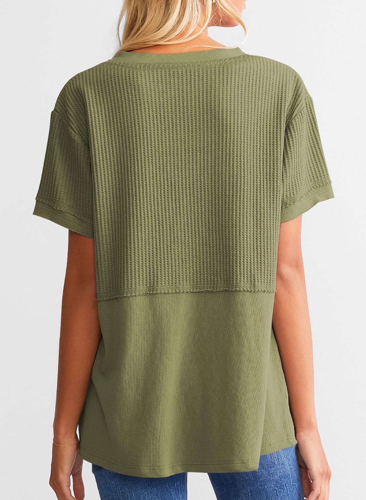 2025 New Women's Casual V Neck Waffle Knit Tops Short Sleeve T Shirts(buy 2 free shipping)