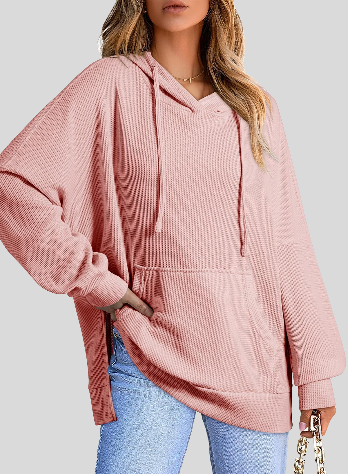 Oversized Hoodies for Women Waffle Knit Drawstring Side Slit Pullover Sweatshirts with Pocket (Final Days: Big Savings!!!)