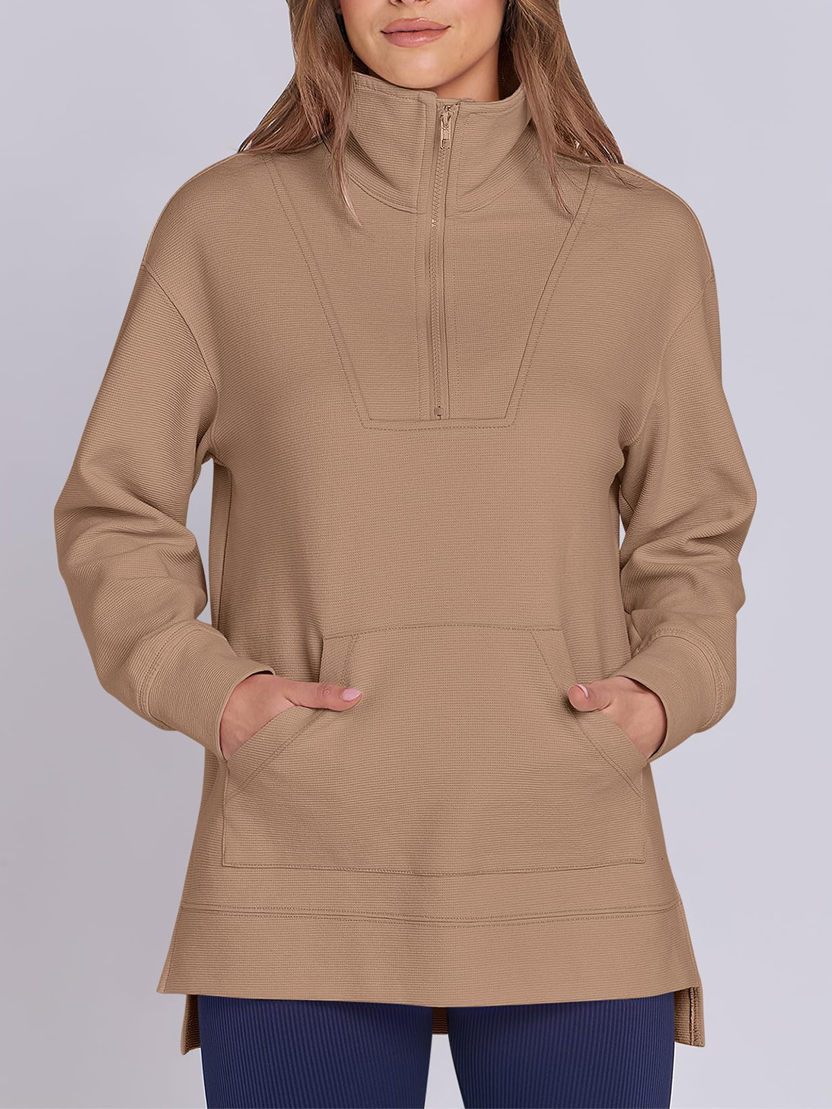 Women's Oversized High Neck Half Zip Knit Sweatshirt (Buy 2 Free Shipping)