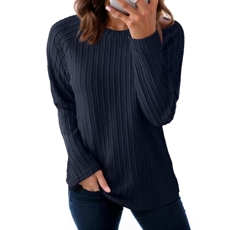 Women's Tops Long Sleeve Crewneck Knit Basic Tee Lightweight Shirts 