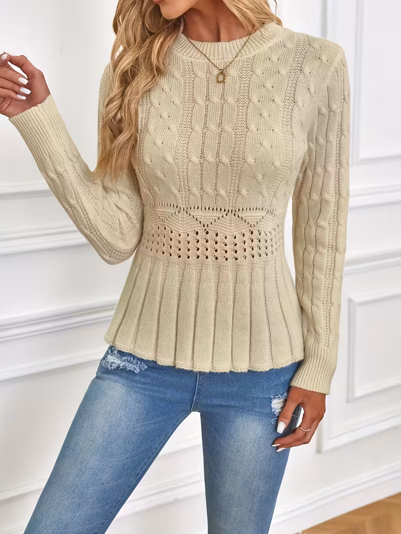 ✨Women's Chunky Knit Crew Neck Long Sleeve Knit Top (Buy 2 Free Shipping)