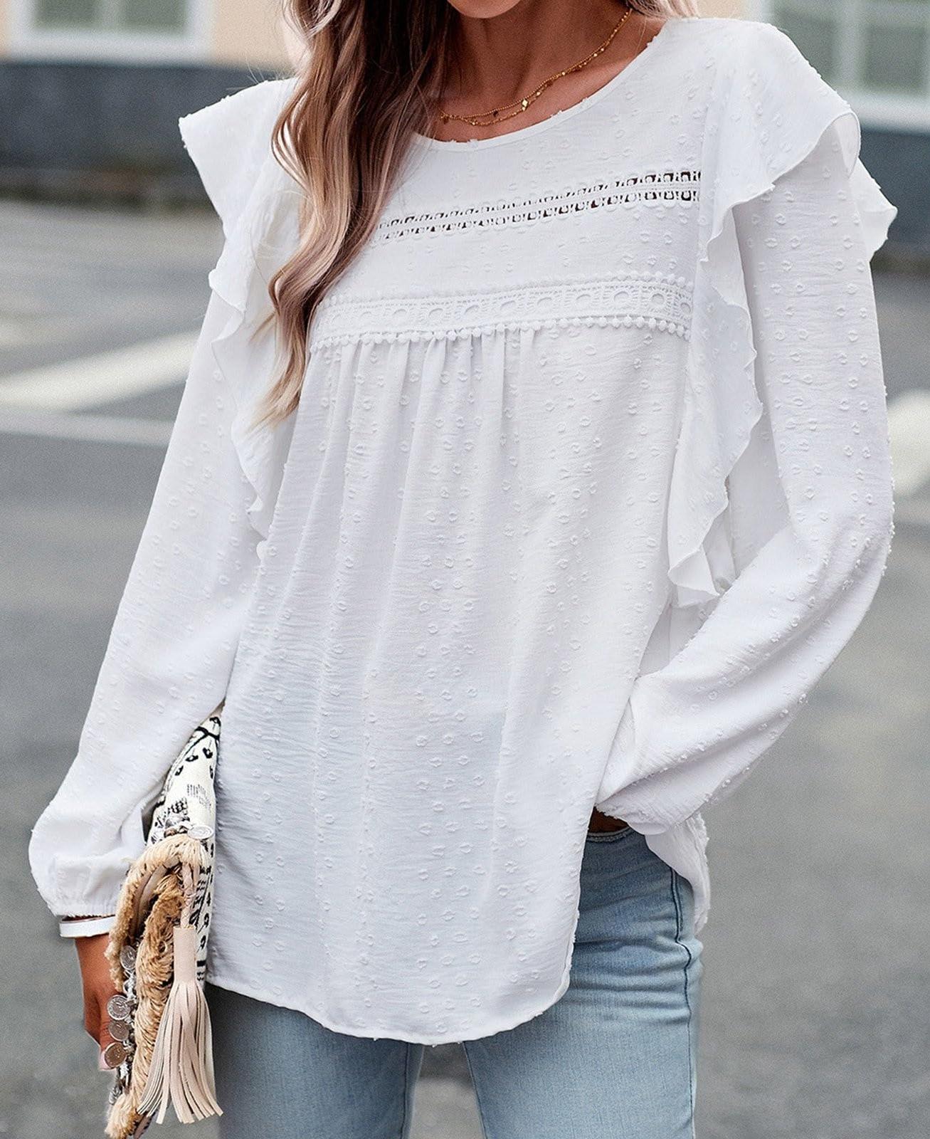 Women's Swiss Polka Dot Babydoll Top With Ruffles(Buy 2 Free Shipping)