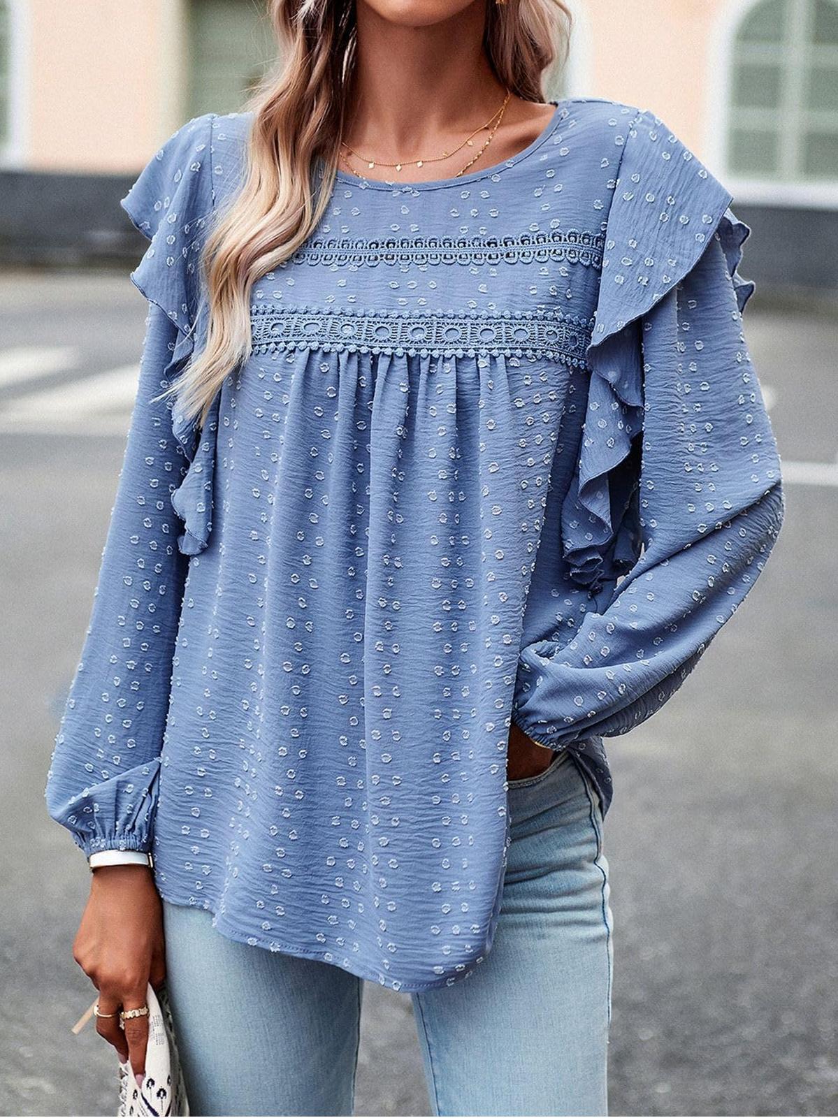 Women's Swiss Polka Dot Babydoll Top With Ruffles(Buy 2 Free Shipping)