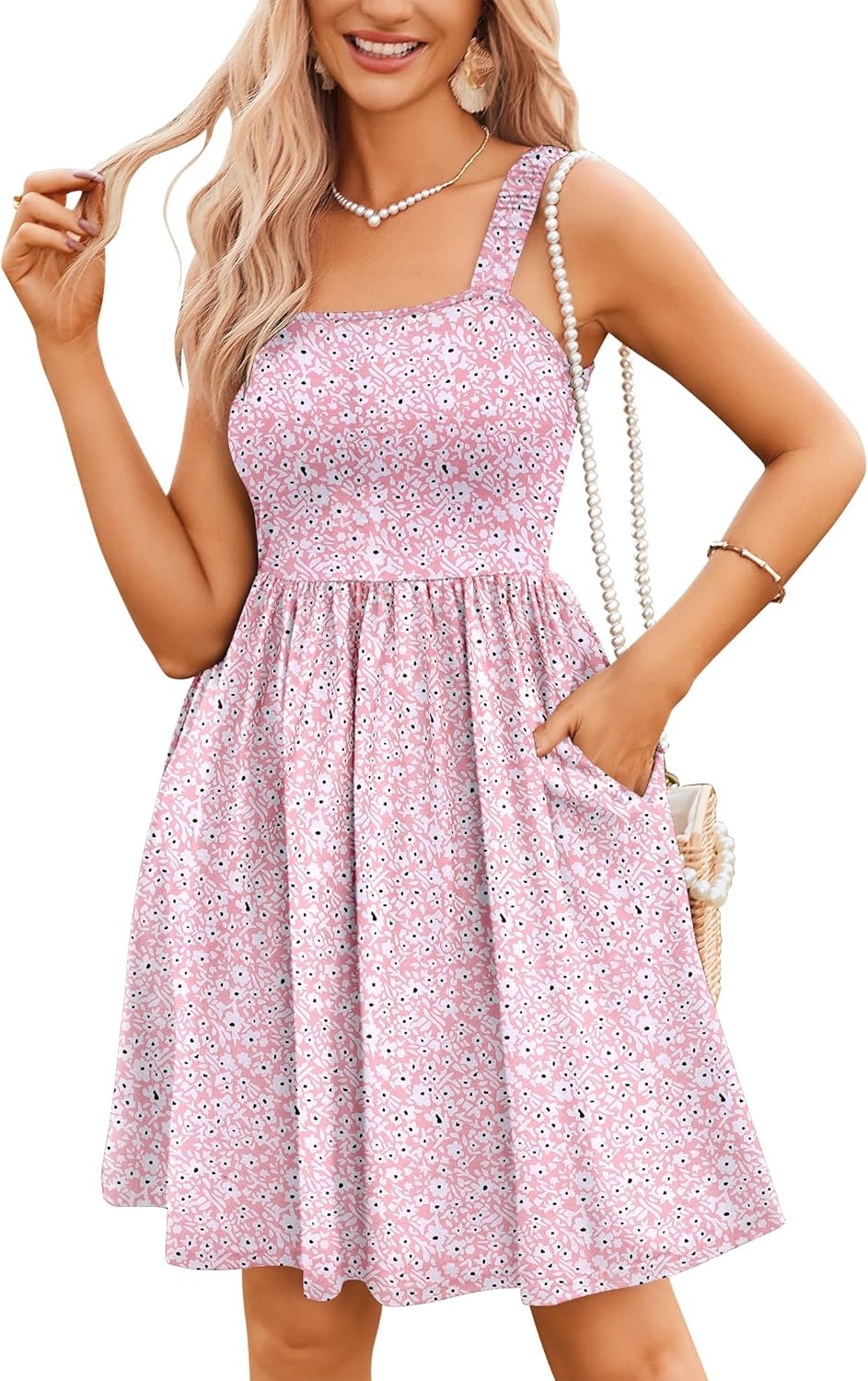 Women's Summer Square Neck A-Line Mini Dress with Pockets(BUY 2 FREE SHIPPING)