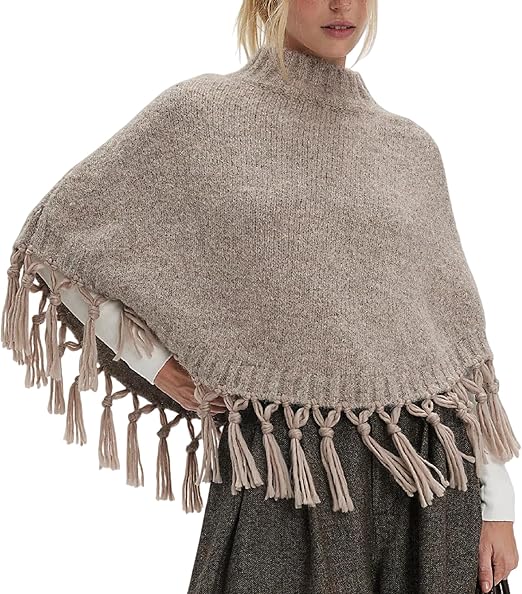 Women's Tassel Knit Sweater Cape